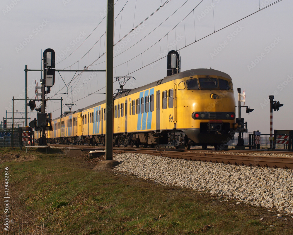 Retired commutertrain on track in Moordrecht, The Netherlands Retired commutertrain on track in Moordrecht, The Netherlands