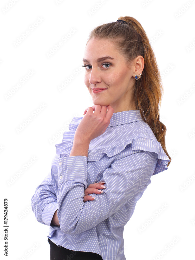 Young happy businesswoman isolated on white Young happy businesswoman isolated on white
