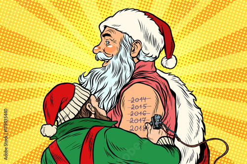 Elf makes Santa tattoo 2018 New year