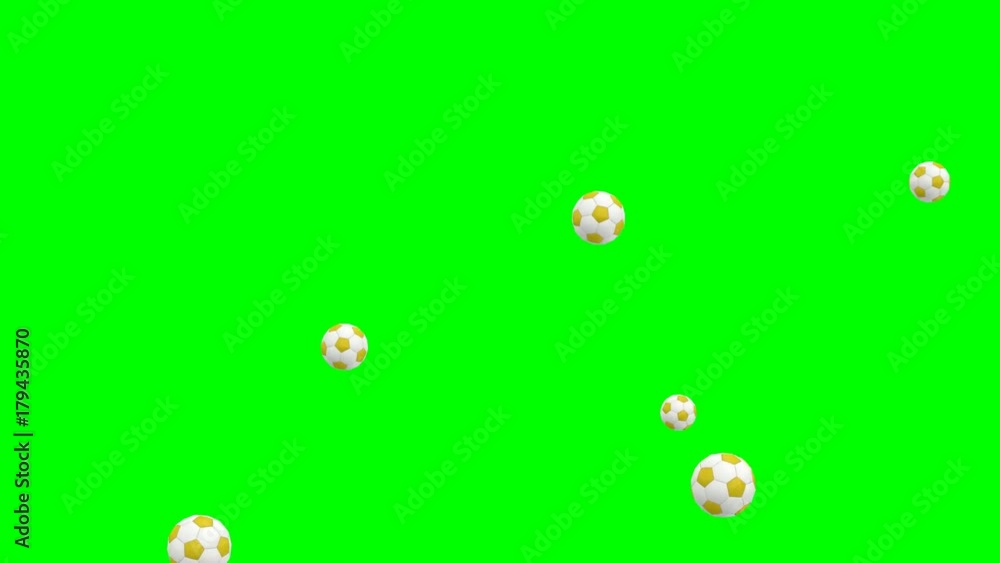 Animated exploding or bursting a lot of simple soccer balls with white and yellow material. Green background. Animated exploding or bursting a lot of simple soccer balls with white and yellow material. Green background.