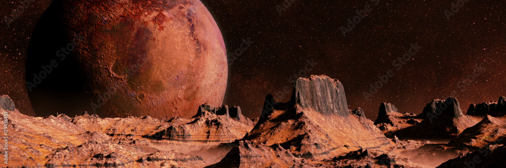 Fototapeta premium scenic alien planet landscape at night