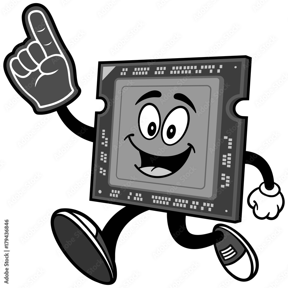Computer Processor Running with Foam Finger Illustration Computer Processor Running with Foam Finger Illustration