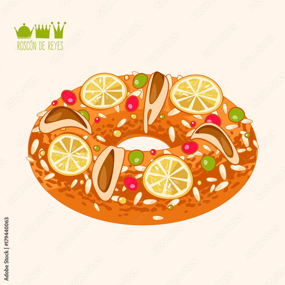 Roscon de Reyes (King’s cake). Spanish traditional Christmas pastry. Roscon de Reyes (King’s cake). Spanish traditional Christmas pastry.