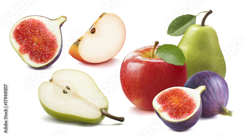 Fototapeta Naklejka Na Ścianę i Meble -  Fresh fig, apple, pear set isolated on white