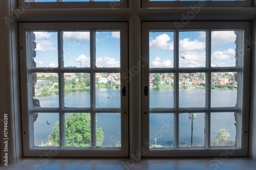 view of a lake from a window of koldinghus Castle in Kolding in Denmark