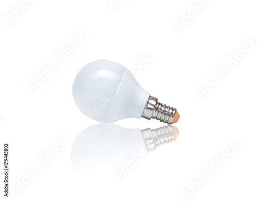 LED light bulb isolated on white background with reflection