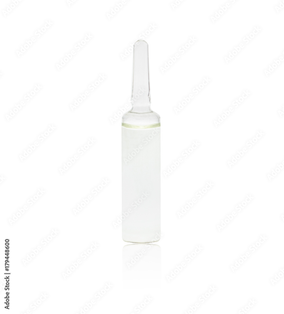 medical ampule with vaccine on white background with reflection medical ampule with vaccine on white background with reflection