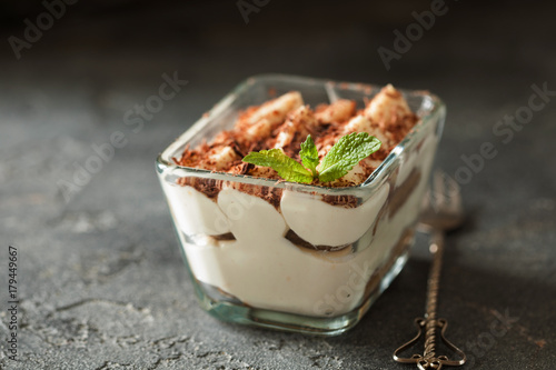 Tiramisu dessert cake in portion bowl
