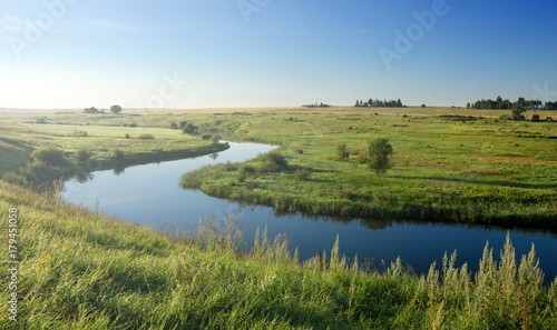 Sunny summer landscape.River Upa in Tula region,Russia. 