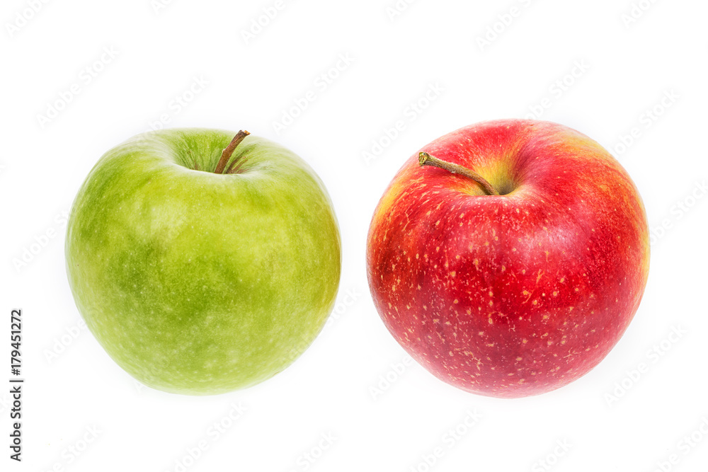 Red and green apples close up isolated on white