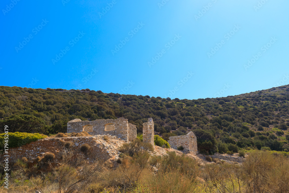 ruin at Ancient Marble quarries (Marathi) on Paros, Greece