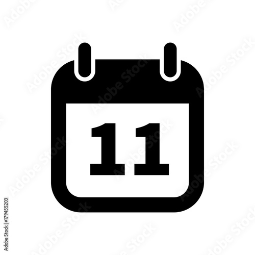 Simple black calendar icon with 11 date isolated on white