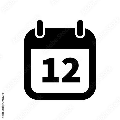 Simple black calendar icon with 12 date isolated on white