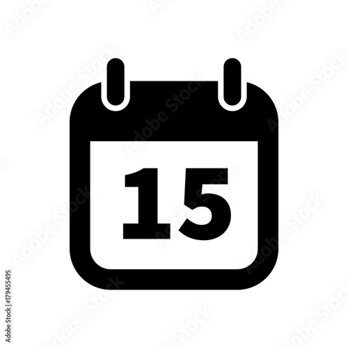 Simple black calendar icon with 15 date isolated on white