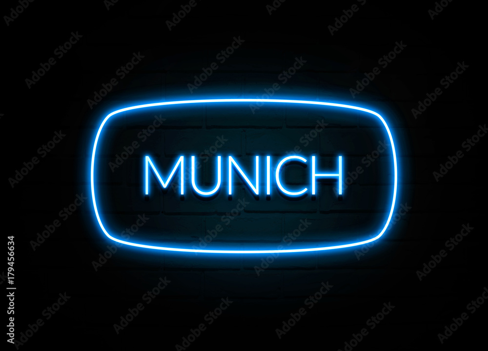 Munich  - colorful Neon Sign on brickwall