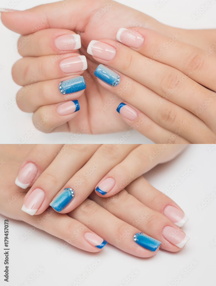 Very beautiful silver metallic nails closeup gel, acrylic Very beautiful silver metallic nails closeup gel, acrylic