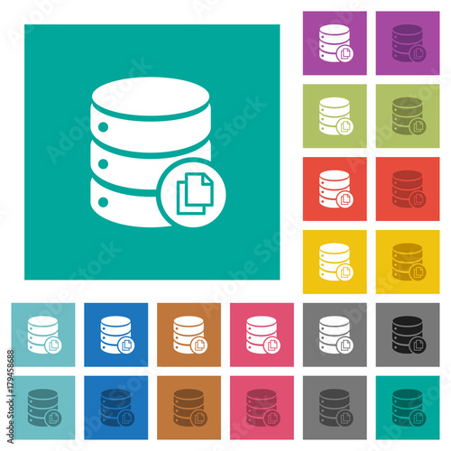 Copy database square flat multi colored icons