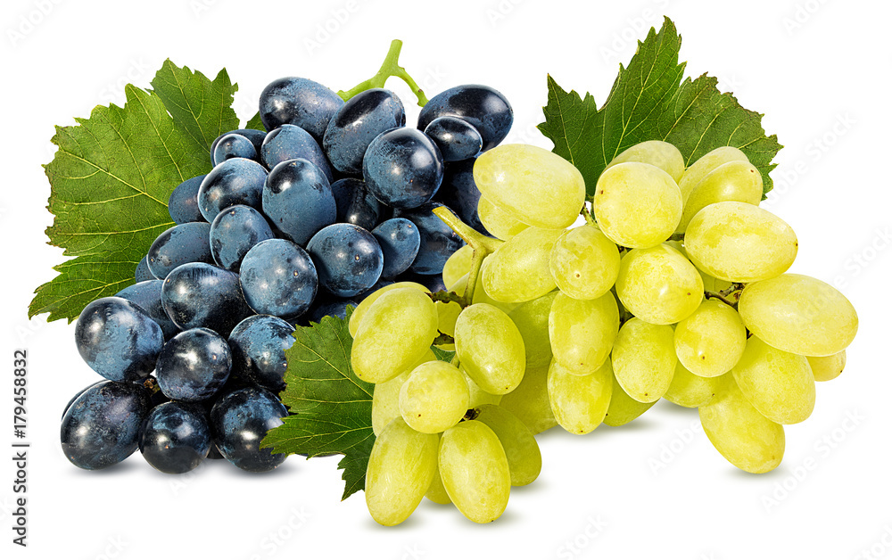 Fresh grapes isolated on white background with clipping pass