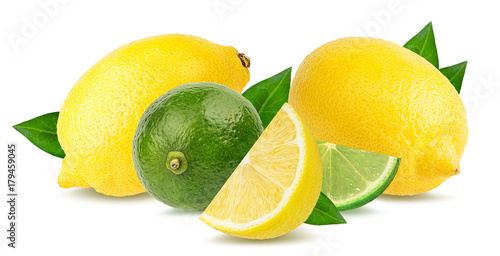 Fresh lemon with lime isolated on white background with clipping path