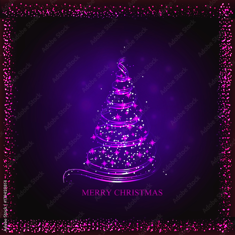 Abstract lilac background with christmas tree and stars. Bright illustration in violet colors. Vector Illustration. Abstract lilac background with christmas tree and stars. Bright illustration in violet colors. Vector Illustration.