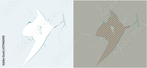 Broken glass on a white and transparent background.