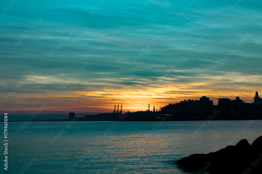 Cityscape Sunset Scene, Montevideo, Uruguay