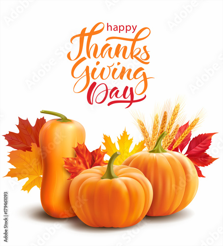 Happy Thanksgiving composition on white. Vector illustration. 