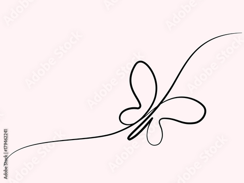 Continuous one line drawing. Flying butterfly logo. Vector illustration. Concept for logo, card, banner, poster flyer
