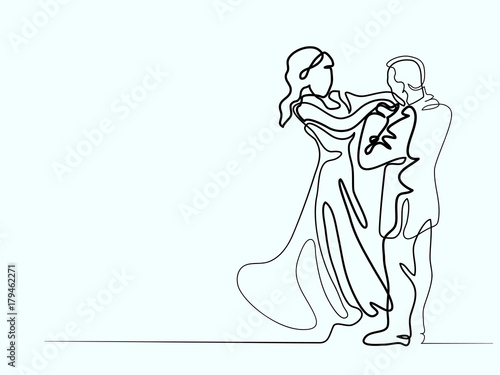 Continuous line drawing. Loving couple bride and groom on white background. Vector illustration