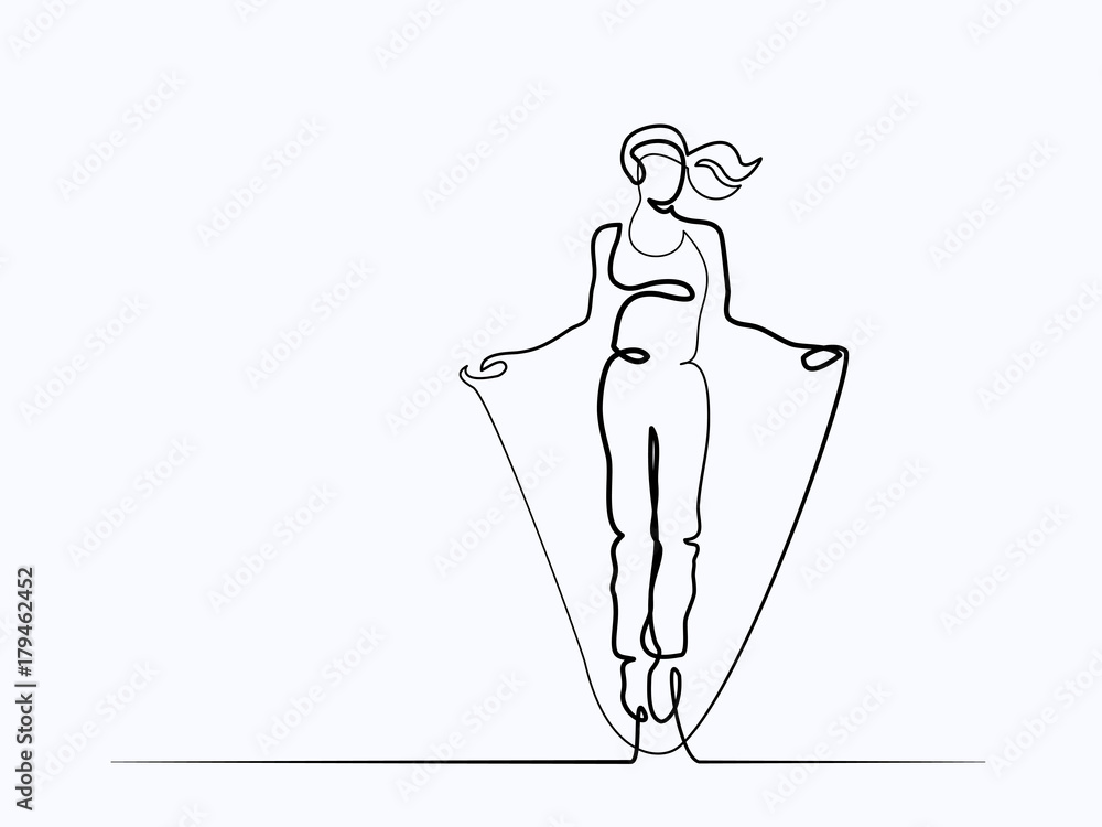 Continuous line drawing. Happy jumping woman. Vector illustration. Concept for logo, card, banner, poster flyer
