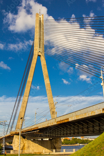 RIGA, LATVIA Vansu Bridge over Daugava River in Riga, Latvia. One of five big bridges in Riga and the only cable-stayed photo