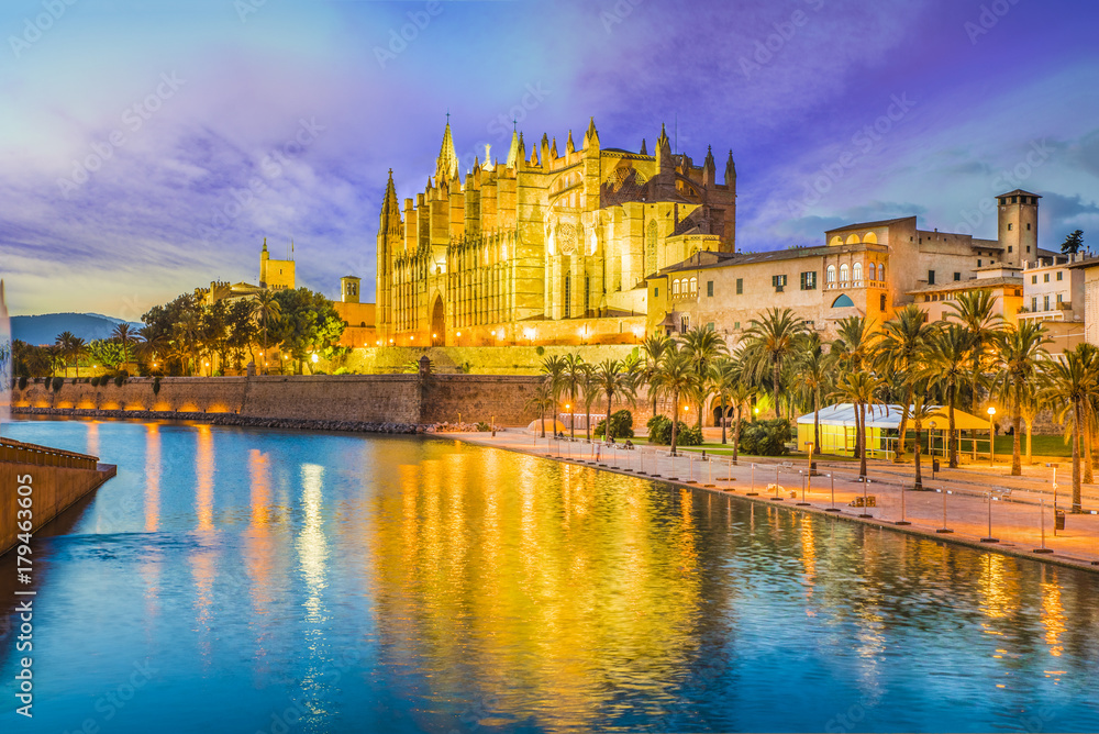 The gothic Cathedral and medieval La Seu in Palma de Mallorca islands, Spain