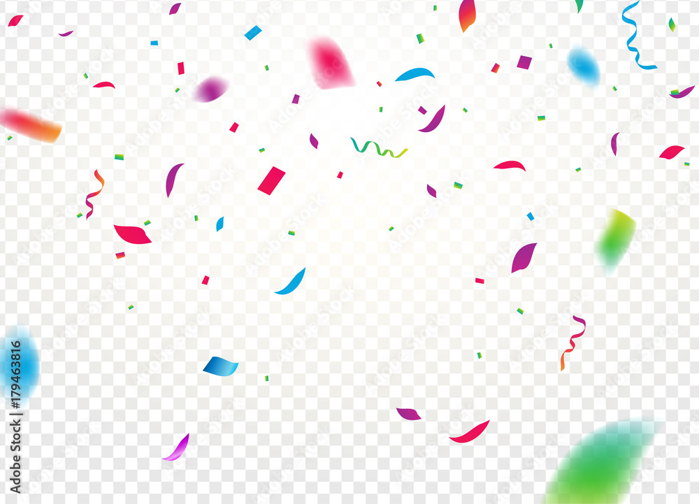 Confetti background vector isolated. Falling confetti birthday party decoration - obrazy, fototapety, plakaty 