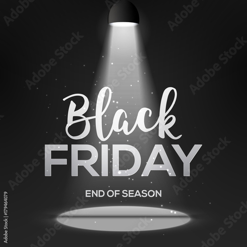 Black friday banner with light. Dark spotlight design vackground with black friday poster