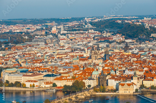 Fototapeta Naklejka Na Ścianę i Meble -  Aerial view of old town in Prague, Czech republic, red tile roofs