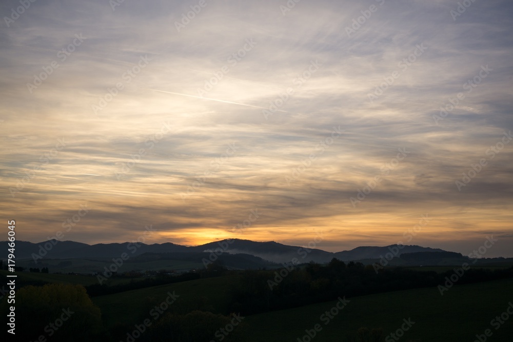 Sunset and sunrise with dramatic colorful clouds. Slovakia Sunset and sunrise with dramatic colorful clouds. Slovakia