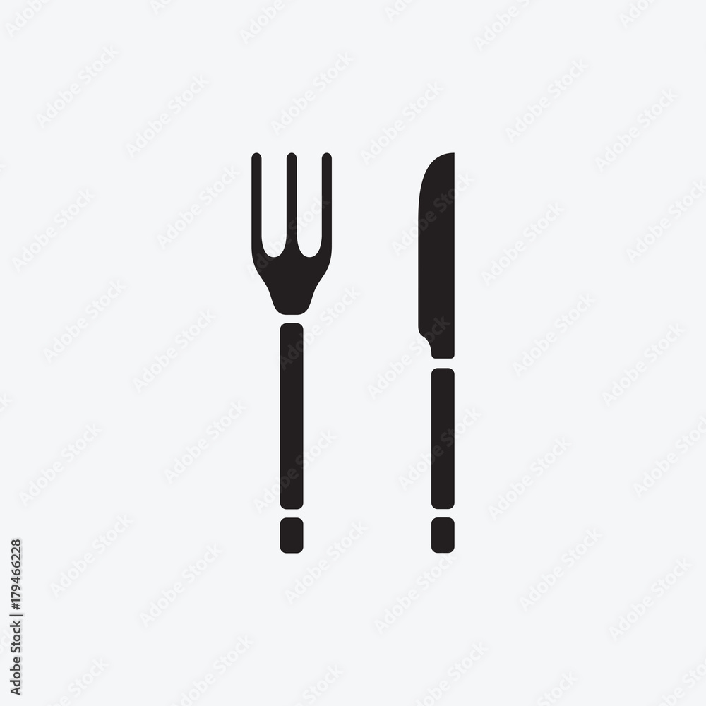 Fototapeta premium Set Icon graphic fork and knife. Black and white pictogram for web design. Vector flat illustrations, logo