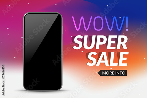 Super sale smartphone banner. Mobile phone clearance sale discount poster. Web banner big promotion