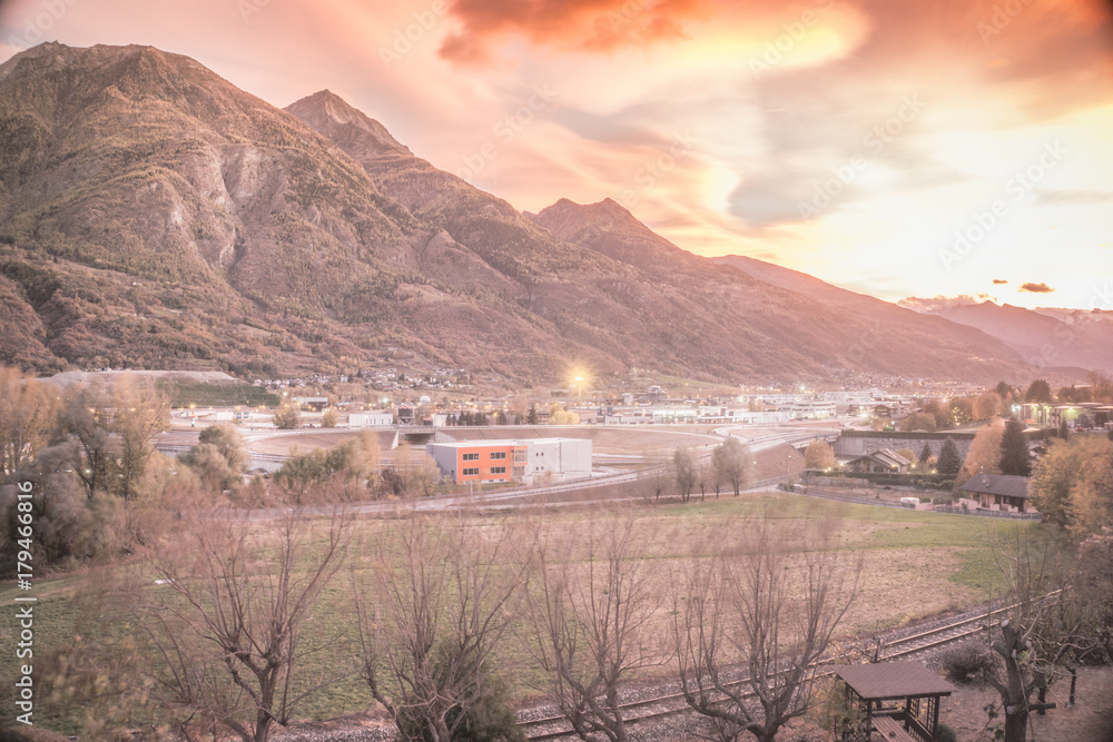 sunset mountain with colorful sky