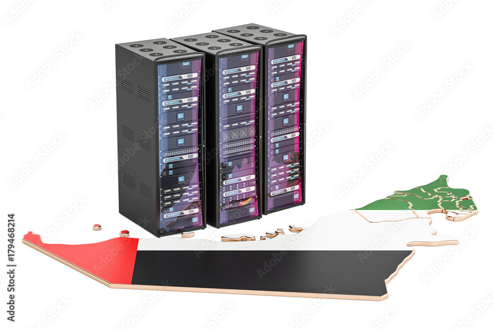 Data Center server racks in UAE concept, 3D rendering Stock ...
