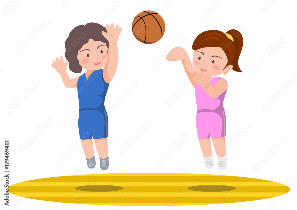 バスケットボール 女子 ジャンプシュート シュートブロック Stock イラスト Adobe Stock