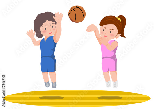 バスケットボール 女子 ジャンプシュート シュートブロック Stock イラスト Adobe Stock