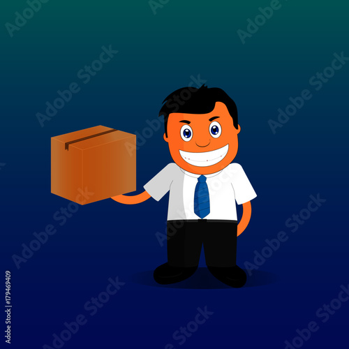 Tienda web online, trabajador preparando un pedido con cajas