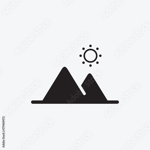 Icon graphic picture, abstract simple landscape with mountains. web design. Vector flat illustrations, logo