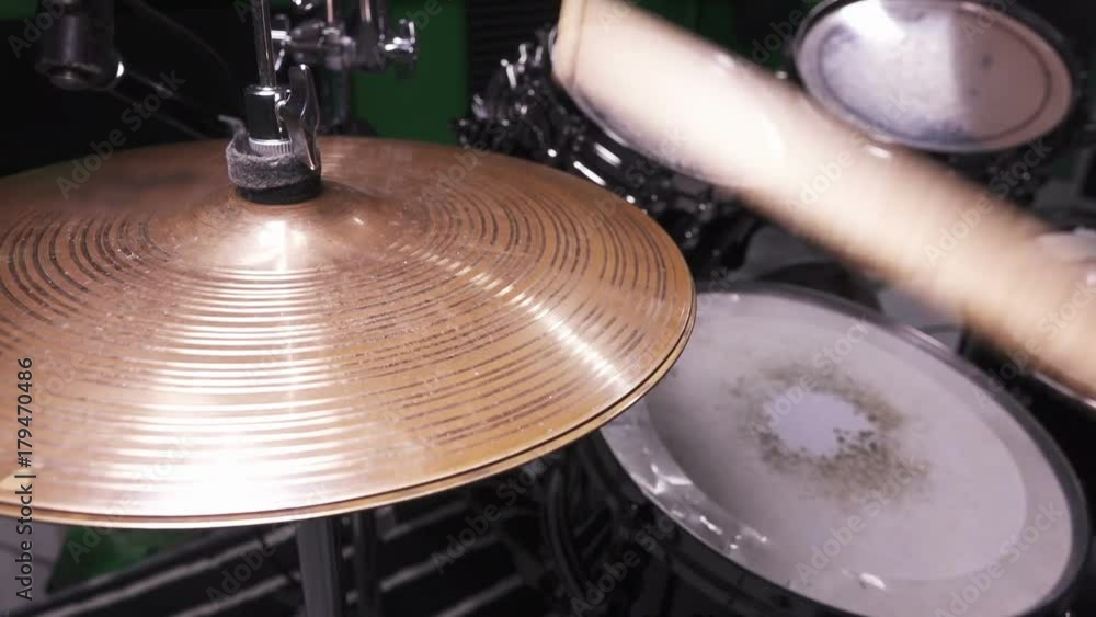 Playing Hi-Hat Cymbal on Drum Kit, Slow Motion Playing Hi-Hat Cymbal on Drum Kit, Slow Motion