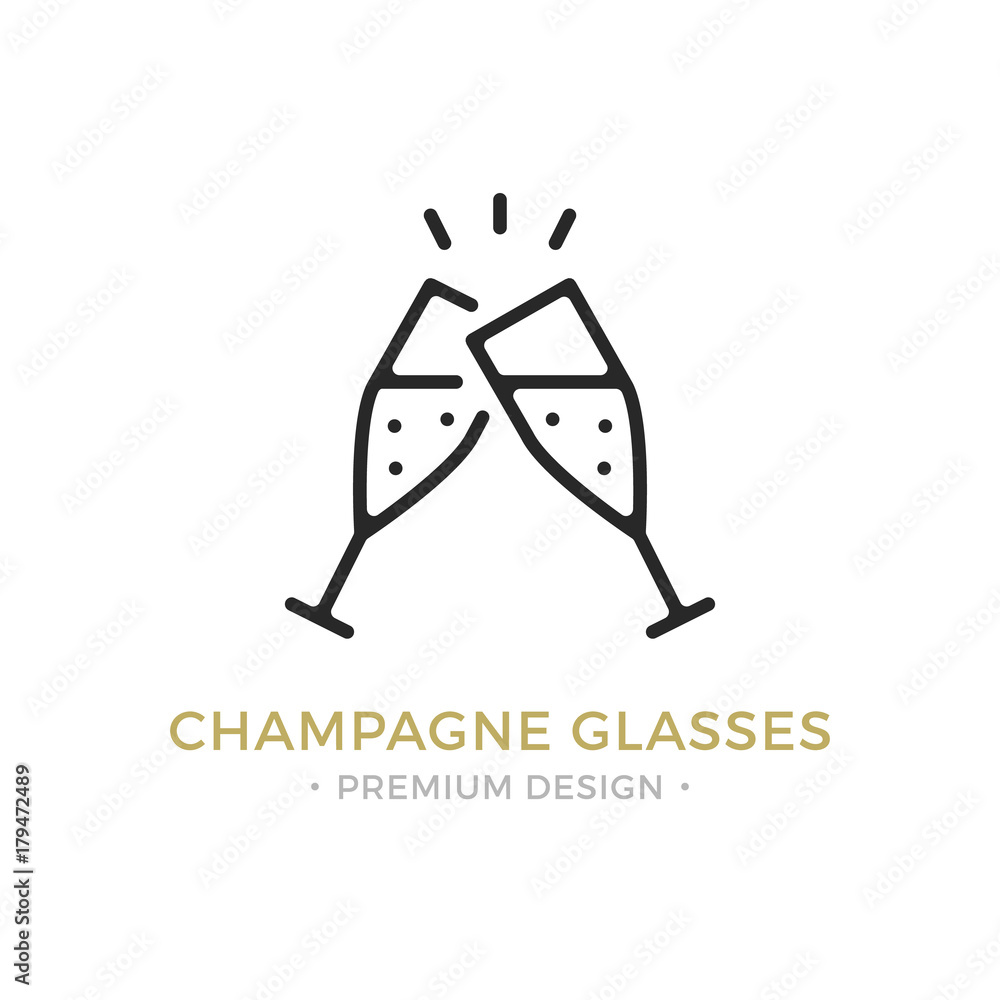 Vector champagne glasses icon. Celebration, holidays, toast concepts. Two champagne flutes. Premium quality graphic design. Outline symbol, sign, simple thin line icon