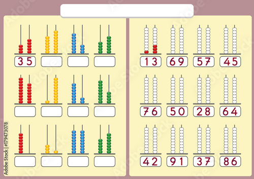 Abacus for Numbers up to 99, math worksheet for kids
