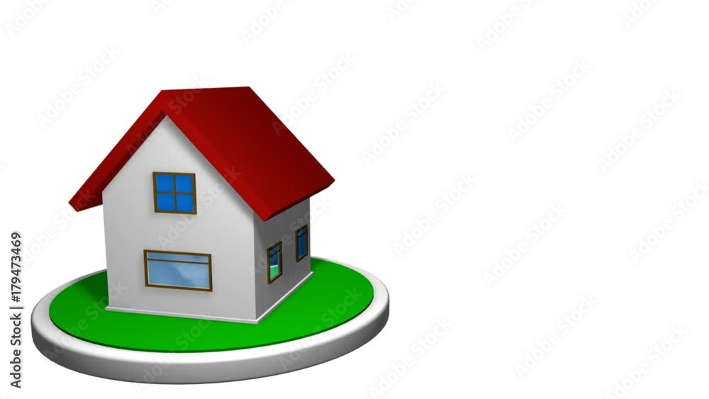 Windows House Animation 3D animation of a small house with a red roof on a white disk, with a ...