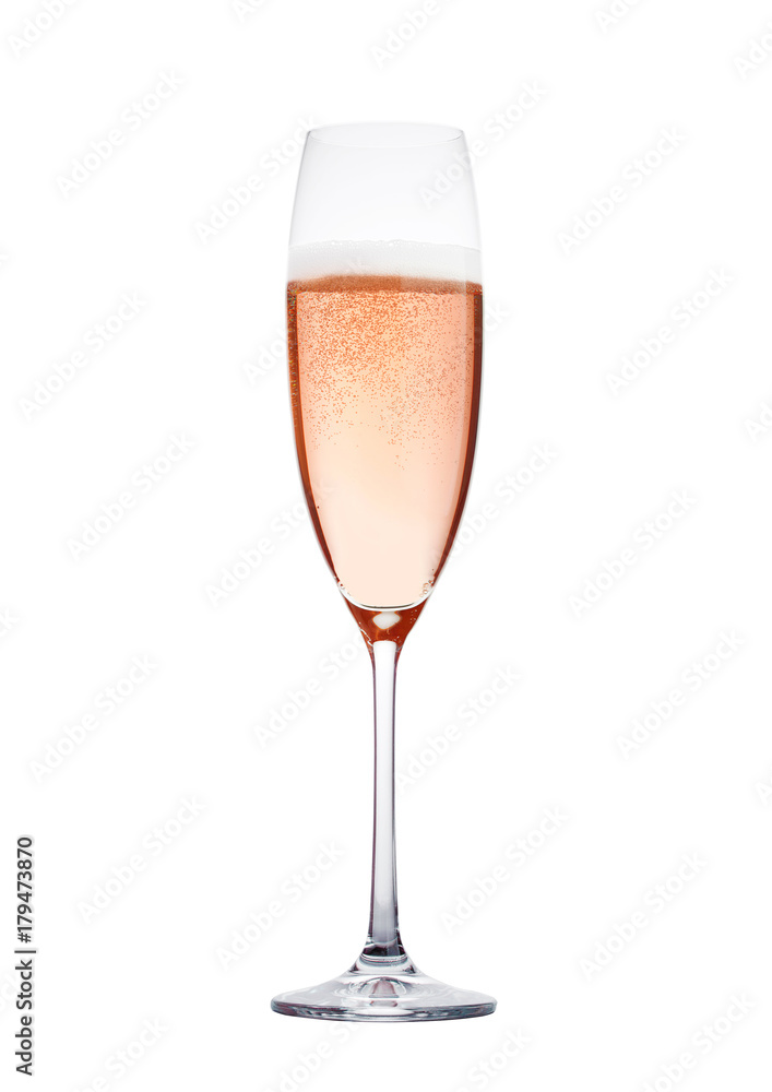 Rose pink champagne glass with bubbles isolated Rose pink champagne glass with bubbles isolated