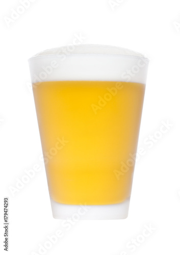 Cold frosted glass of lager beer with foam